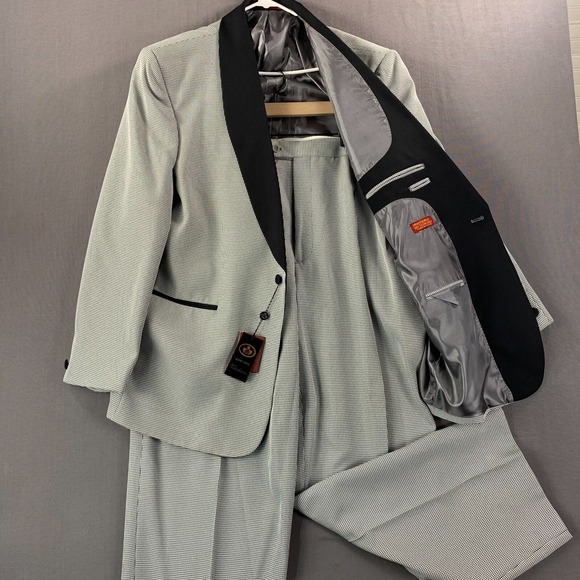 Vitaliano‎ 2 Piece Suit Mens 56L White Black Houndstooth Super 150s Cloth Oxford - Picture 1 of 16